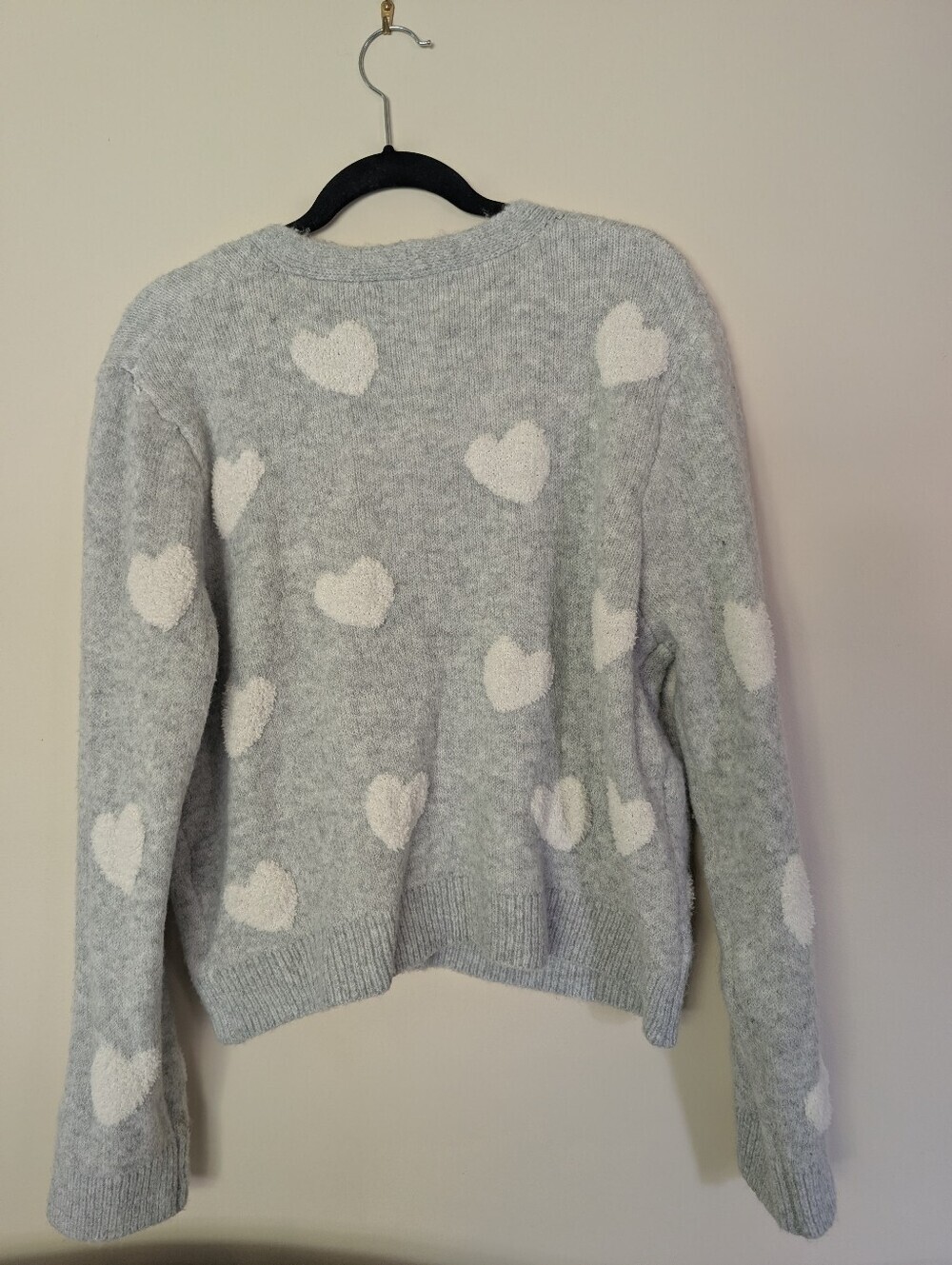 NWOT Cupcakes and Cashmere Cozy Gray Heart Pattern Cardigan Sweater - Picture 6 of 6